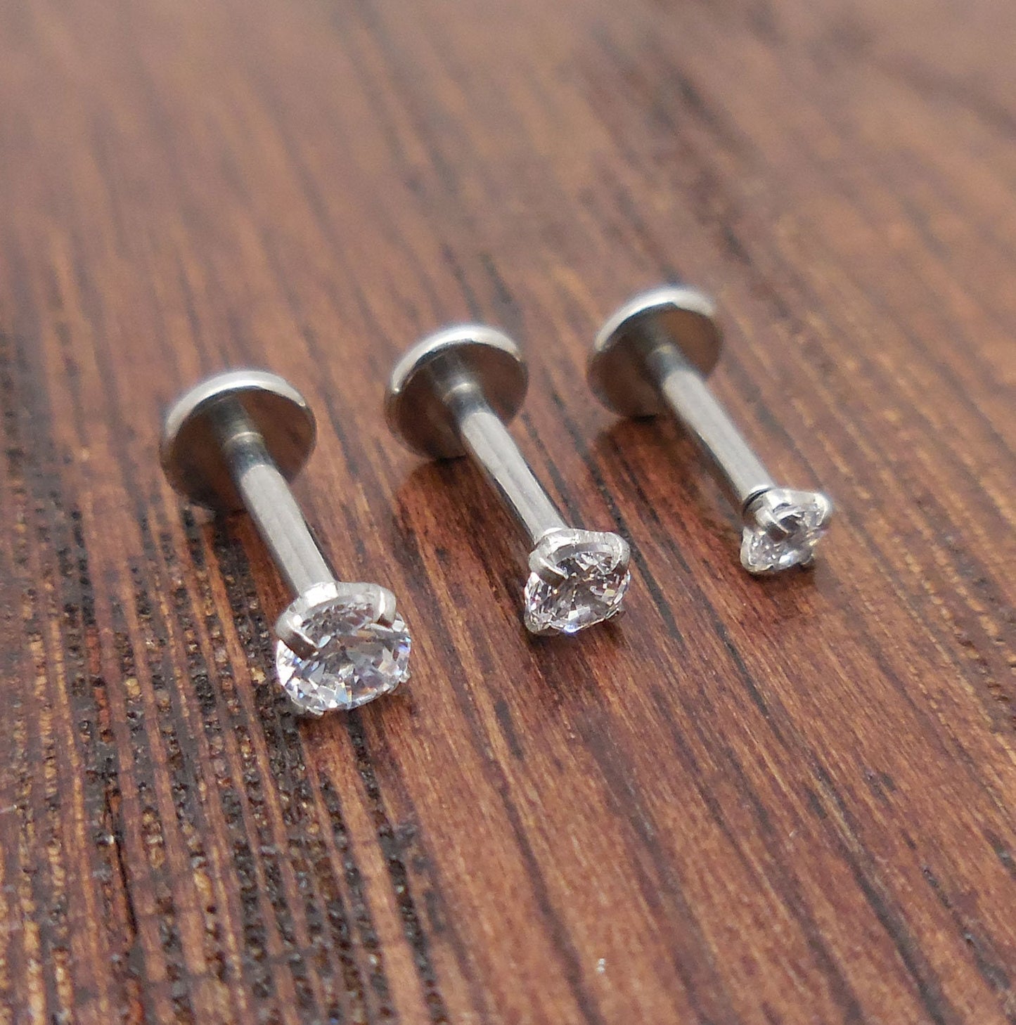 16g 2-4mm Tragus 5mm-6mm-8mm Threadless Push Pin Labret Triple Forward Helix Nose Ring Cartilage Earrings Stainless Prong Set Clear CZ Stone