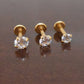 16g 2-4mm Tragus 6mm-8mm Threadless Push Pin Labret Nose Ring Cartilage Earrings Gold Tone Titanium Prong Set Clear CZ Stone Triple Helix
