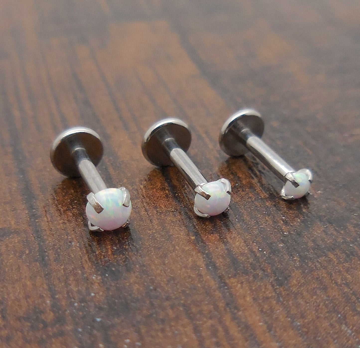 16g 2-4mm White Opal Push Pin Triple Forward Helix Nose Ring Cartilage Earrings