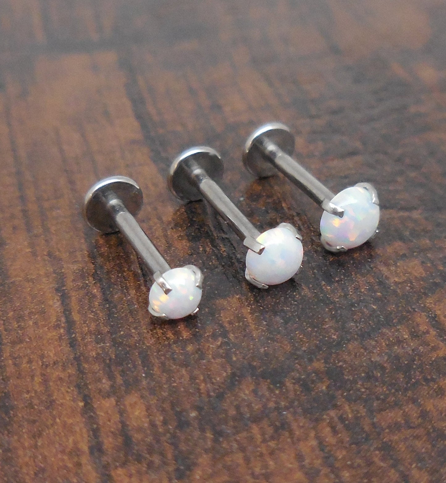18G 2-4mm Tragus Clear CZ Stone Threadless 6mm-8mm White Opal Push Pin Triple Forward Helix Nose Ring Labret Lip Earrings Stainless Steel