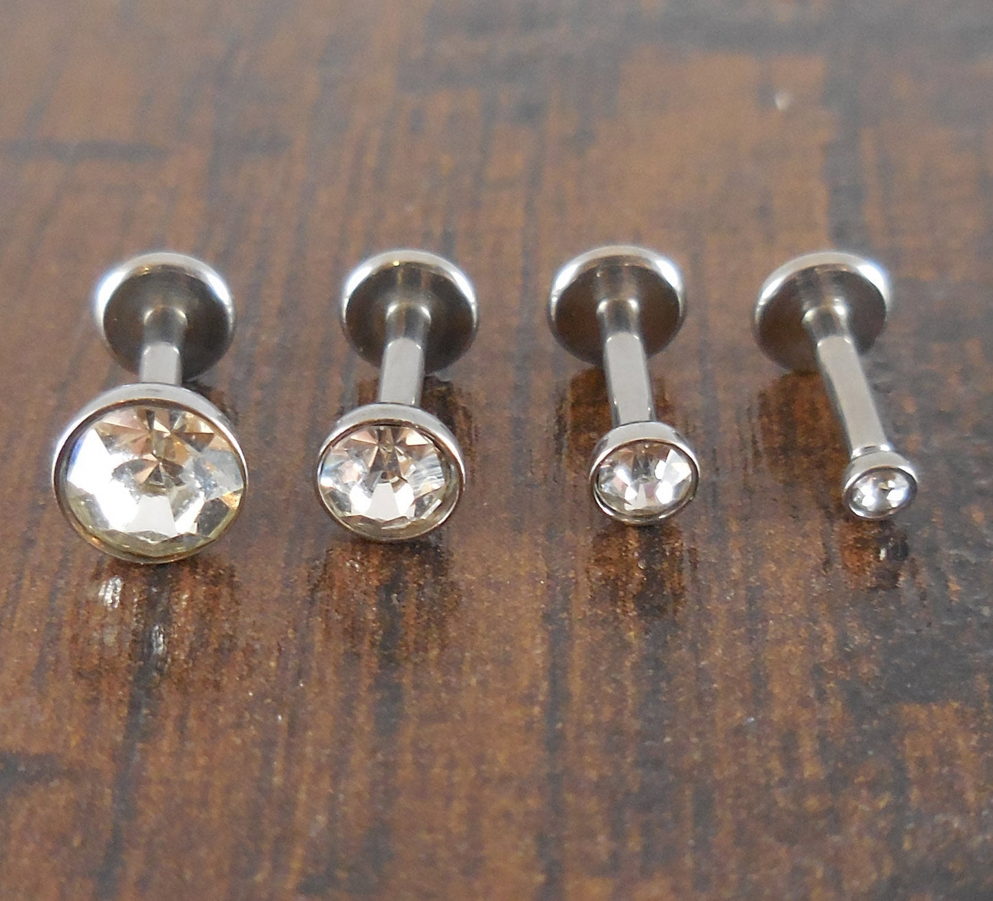16g 2, 3, 4 or 5mm Clear Cubic Zirconia 6mm or 8mm Thread less Push Pin Triple Forward Stainless Helix Earring Cartilage Labret Nose Ring