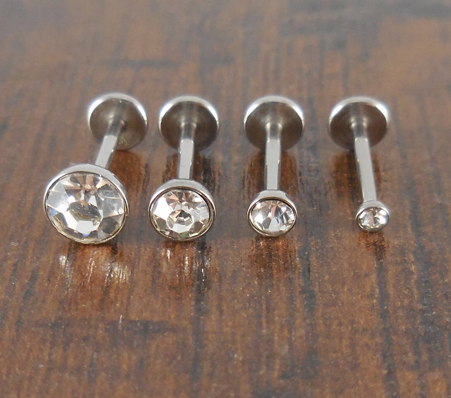 18g 2, 3, 4 or 5mm Clear Cubic Zirconia 6mm or 8mm Thread less Push Pin Triple Forward Stainless Helix Earring Cartilage Labret Nose Ring