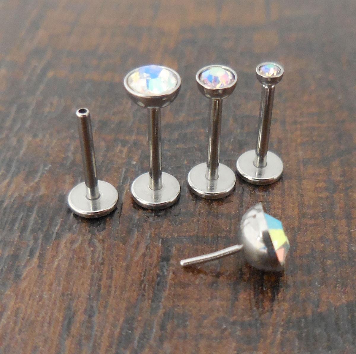 AB Aurora Borealis 6mm or 8mm 18g 2, 3, 4 or 5mm Thread less Push Pin Tragus Triple Helix Earring Cartilage Labret Stainless Nose Ring