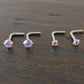 Pair 2mm or 3mm Prong Set Screws Nose Rings Many Colors Stainless Steel Blue Red Pink AB Crystal L Shape 20G or 18G