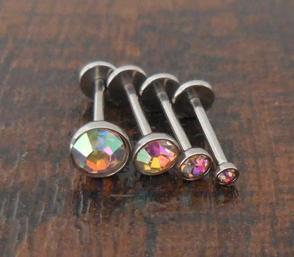 AB Aurora Borealis 6mm or 8mm 18g 2, 3, 4 or 5mm Thread less Push Pin Tragus Triple Helix Earring Cartilage Labret Stainless Nose Ring