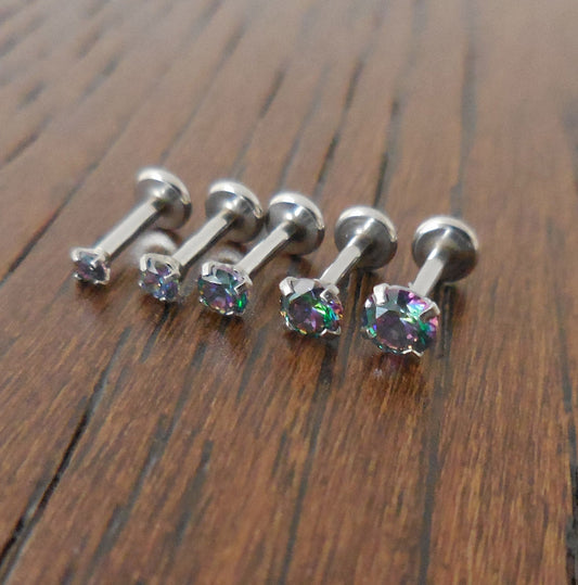 16g 2-4mm 6mm-8mm Threadless Push Pin Triple Helix Rainbow Ring Cartilage Earrings Prong Set