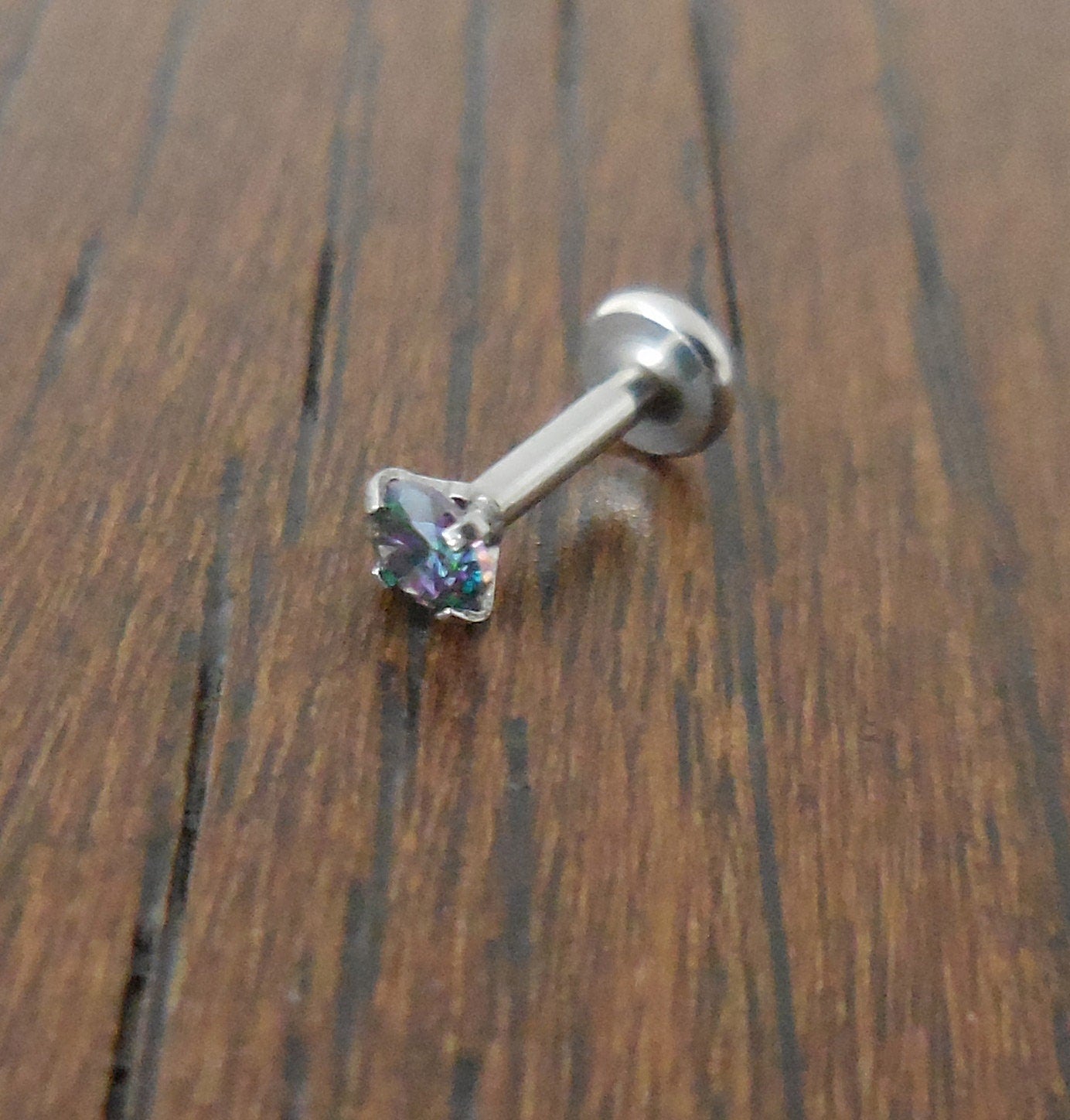 16g 2-4mm 6mm-8mm Threadless Push Pin Triple Helix Rainbow Ring Cartilage Earrings Prong Set