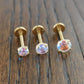 18g 2-4mm Tragus AB Crystal Push Pin Nose Ring Cartilage Earrings Gold Tone Labret Thread Less Triple Forward Helix Prong Set