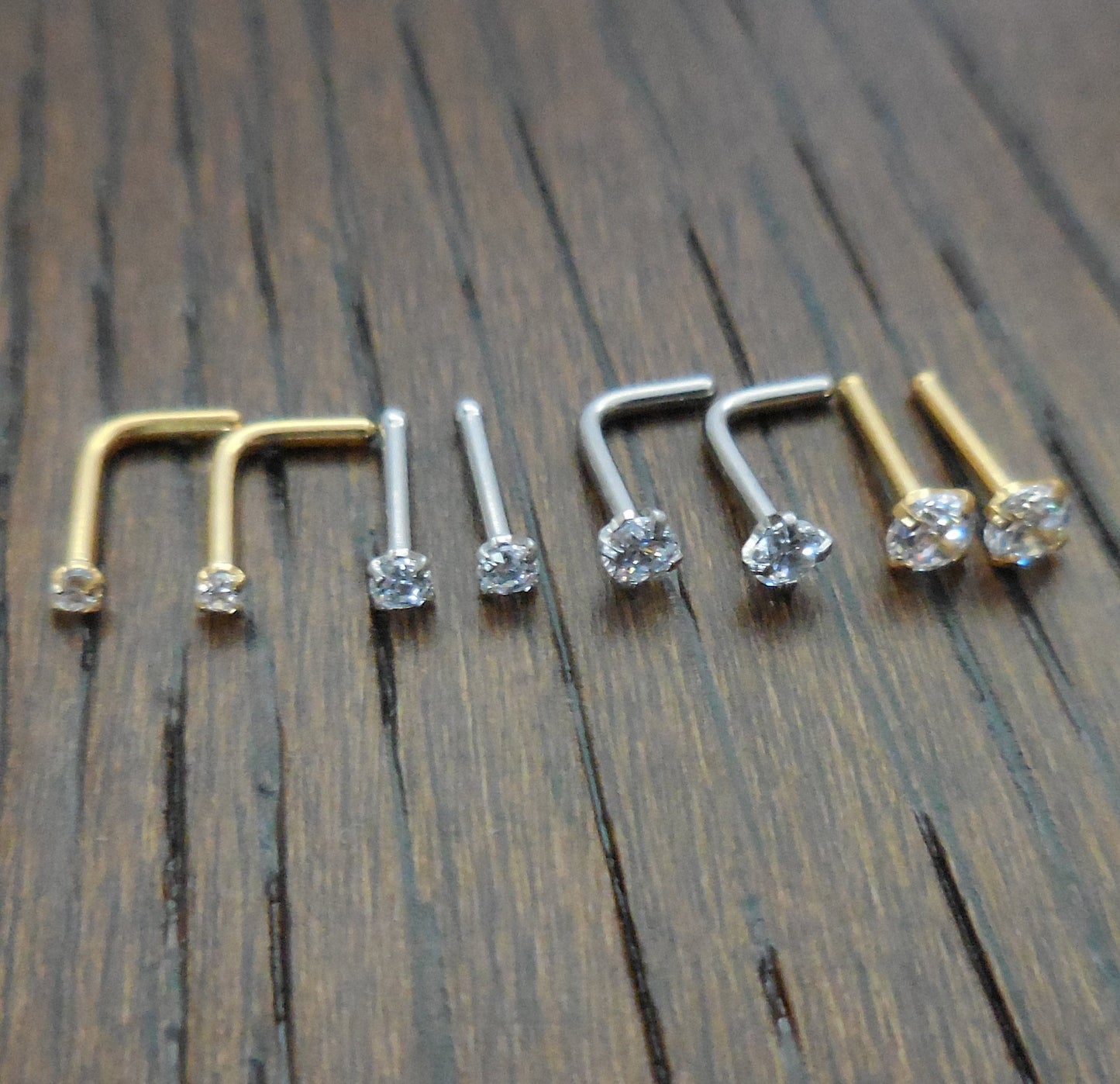 Pair 1.5, 2, 2.5 or 3mm Prong Set Screws Rings Bones Stainless Steel Nose L Shape Bend Titanium Stud Gold Tone 20G or 18G