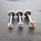 20G 2-4mm Tragus Threadless 6mm-8mm Push Pin Triple Helix Nose Ring Labret Lip Earrings Steel Prong Set AB Rainbow Auroral Borealis Crystal