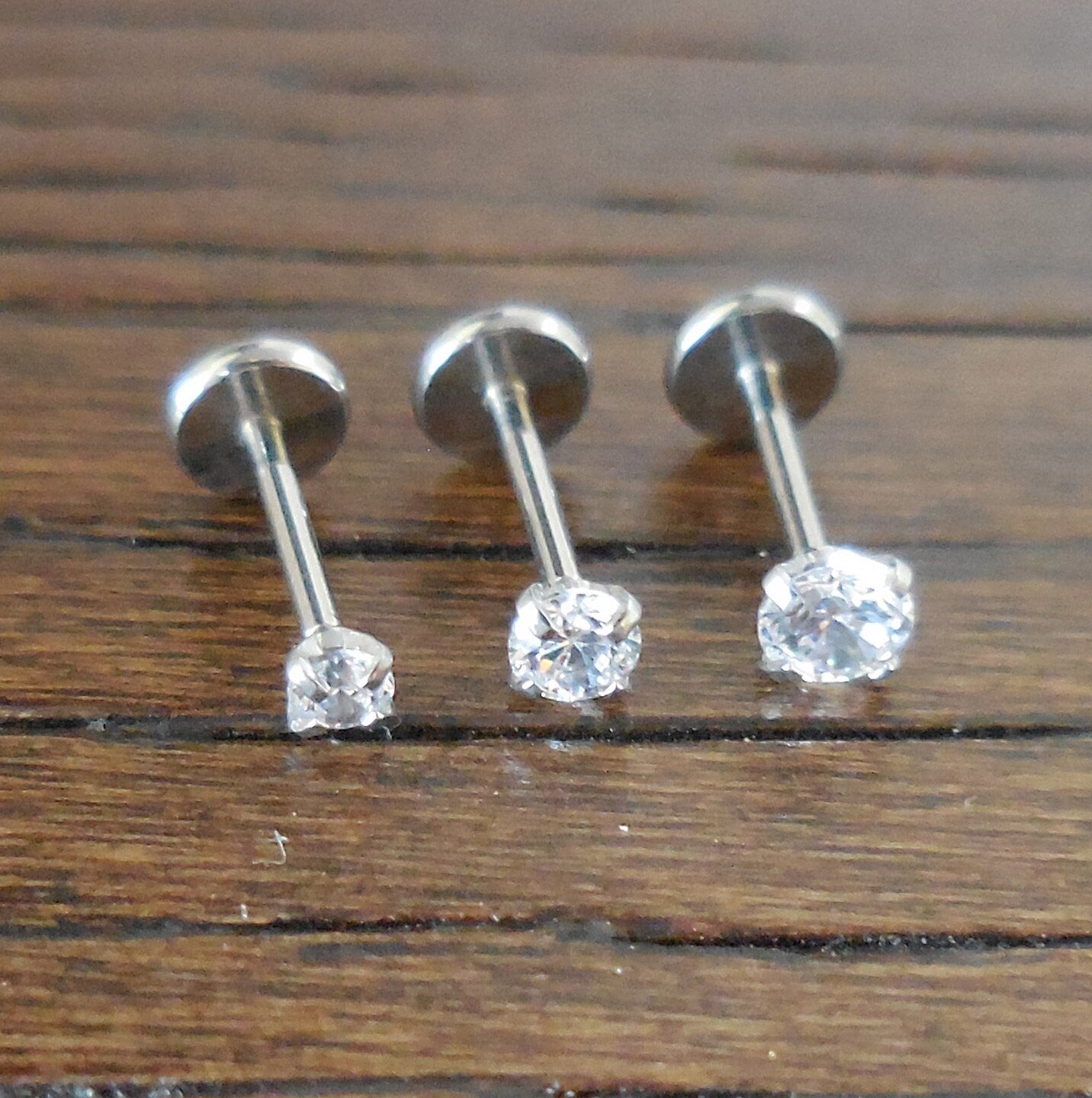 20G 2-4mm Tragus Threadless 6mm-8mm Push Pin Prong Set Clear Cubic Zirconia CZ Triple Helix Nose Ring Labret Lip Earrings Steel