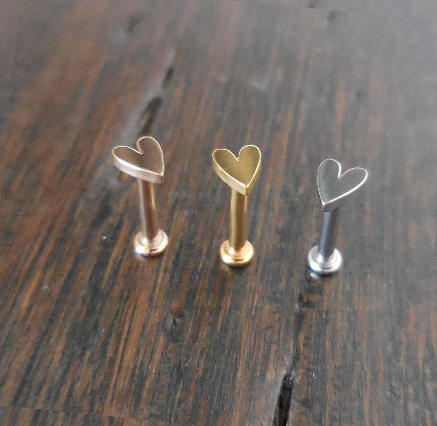 Heart Mini Cartilage Earring Threadless Push Pin Conch Labret Tragus Helix Gold Tone Nose Stud
