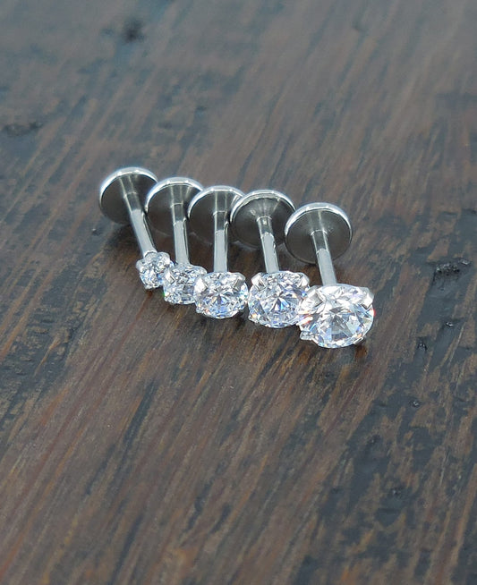 18g 2mm-4mm Solid Titanium Grade 23 Monroe Labret Clear Cubic Zirconia Tragus Cartilage Earrings Push Pin Threadless Triple Helix Jewelry