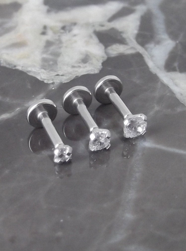 16g 2mm 2.5mm or 3mm Tragus 1/4" 6mm Cartilage Triple Helix Piercing Bar Internally Threaded Ear Ring Prong Set Cubic Zirconia Body Jewelry